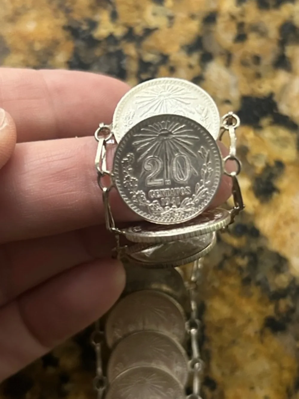 Vintage 19 Piece 1940’sMexico 20 Cent SILVER Coin Link Bracelet 20 Centavos